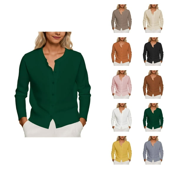 Lightweight Cardigan Sweaters for Women 2025 Long Sleeve Crewneck Button Down Cropped Knit Sweater Cardigans Outerwear