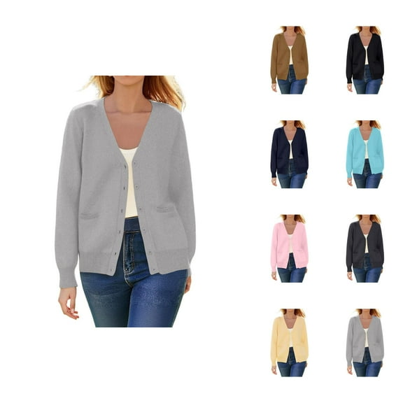 Lightweight Cardigan Sweaters for Women 2025 Long Sleeve V Neck Button Knit Sweater Cardigans with Pockets