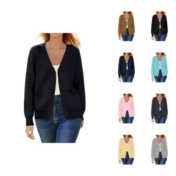 Lightweight Cardigan Sweaters for Women 2025 Long Sleeve V Neck Button Knit Sweater Cardigans with Pockets
