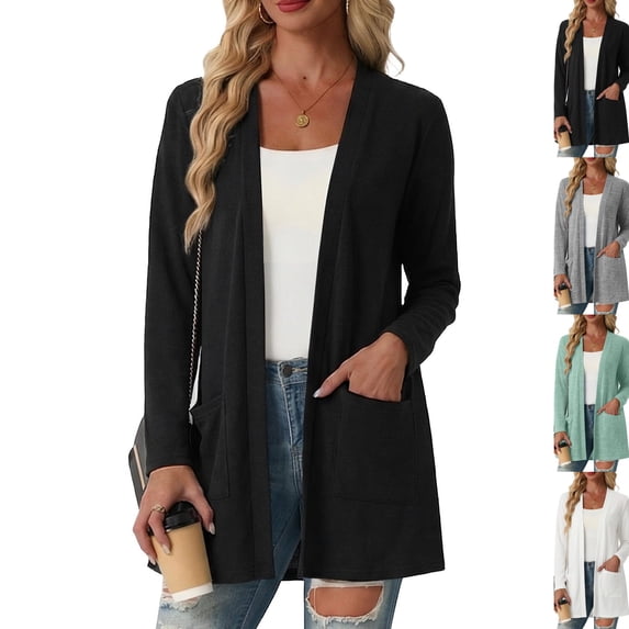 Lightweight Cardigan Sweaters for Women Casual Open Front Long Sleeve Cardigans with Pockets Trendy,Black XL