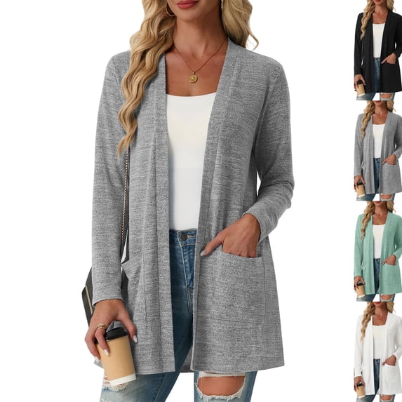 Lightweight Cardigan Sweaters for Women Casual Open Front Long Sleeve Cardigans with Pockets Trendy,Light Gray S