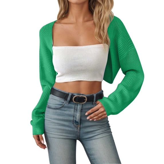 Lightweight Cardigan Women's Cardigan Shawl Border Trade Long Sleeved Knitted Short Top Shawl Front Cardigan Light Cardigans for Women Green XL