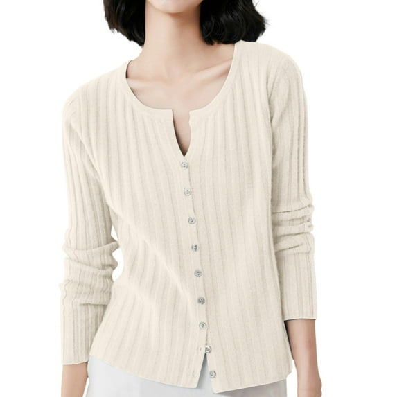 Lightweight Cardigan Women's Knitted Cardigan Coat Sweater Slim Long Sleeved Thin Top Womens Cardigan Sweaters Beige L