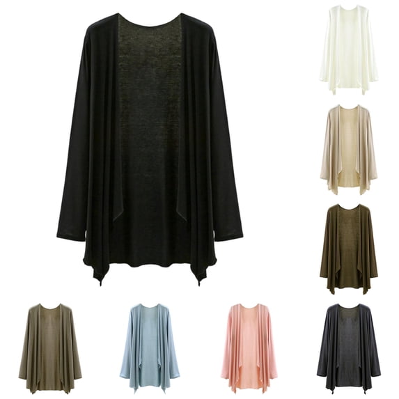Lightweight Cardigan for Long Sleeve Summer Cover Up Soft Knit Loungewear Casual Solid Color Open Front 1x Cardigan for Women L