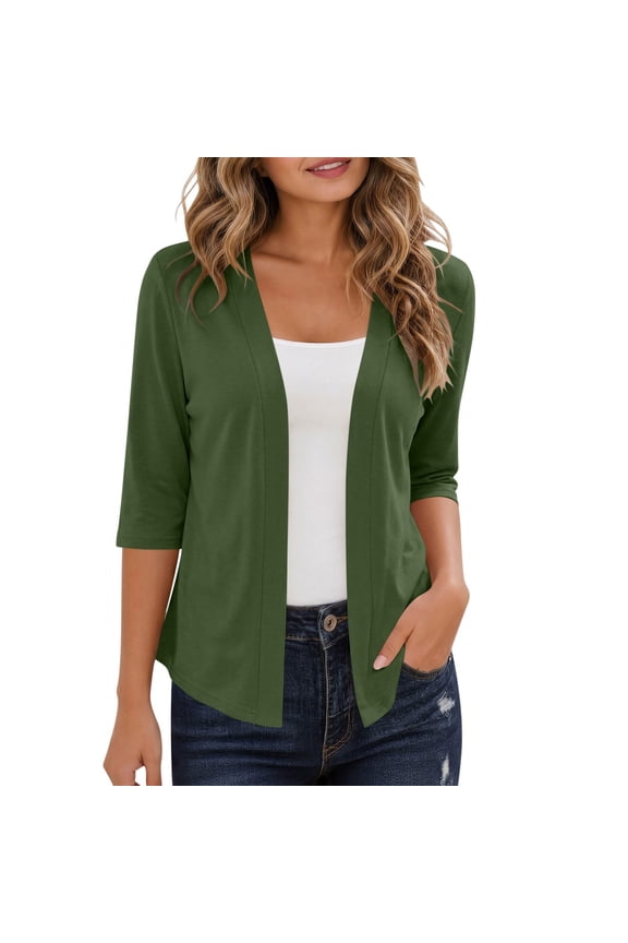 Lightweight Cardigan for Women 3/4 Sleeve Open Front Cardigans Spring Summer Fall Thin Casual Travel Work Green XXL(XXL)