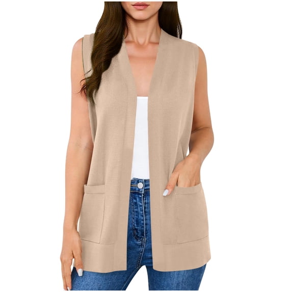 Lightweight Cardigan for Women Casual Open Front Sleeveless Cardigans with Pockets Beach Cover Up