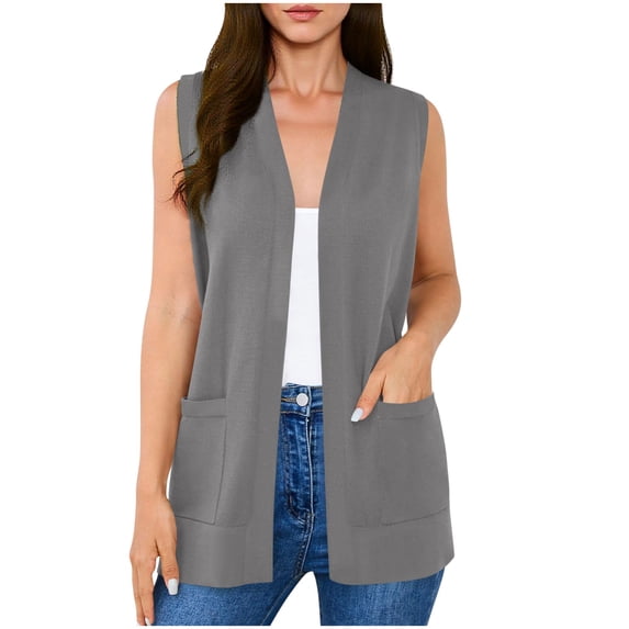 Lightweight Cardigan for Women Casual Open Front Sleeveless Cardigans with Pockets Beach Cover Up