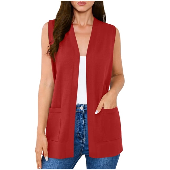 Lightweight Cardigan for Women Casual Open Front Sleeveless Cardigans with Pockets Beach Cover Up