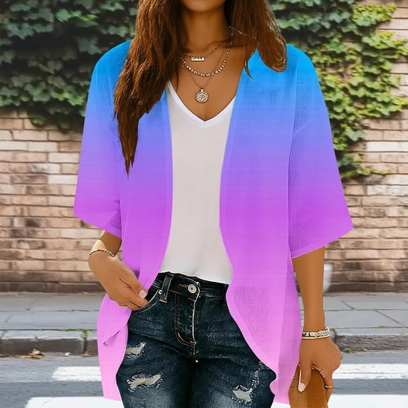 Lightweight Cardigans For Women Fashionable Casual 3/4 Sleeve Beach Cover Shirt Spring And Summer Button Up Soft Knit Cardigans Outfits