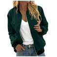 thumbnail image 1 of Lightweight Cardigans for Women Full Zipper Up Solid Color Crew Neck Tops Casual Loose Long Sleeve Coat Shrugs for Women Dark Green M, 1 of 5