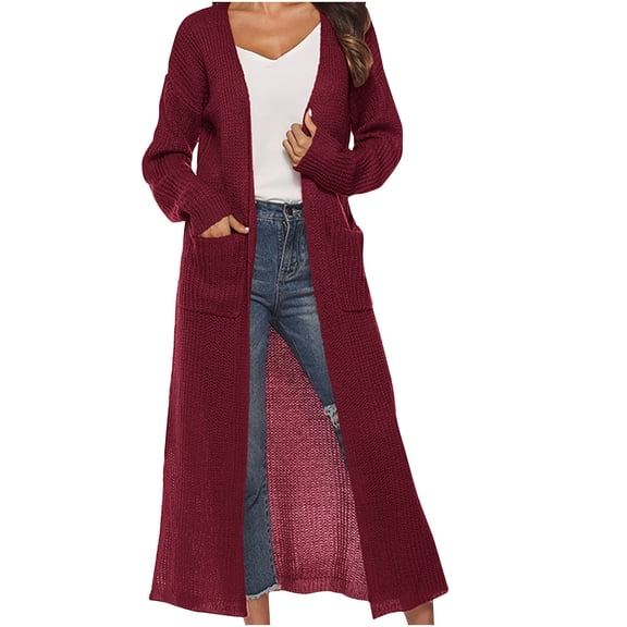 Lightweight Cardigans Sevevn Women's Solid Color Cardigan Sweater With Slit Large Pockets Long Thin Coat