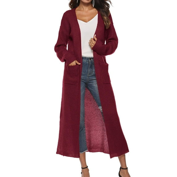 Lightweight Cardigans Sweaters for Women with Pockets Open Front Knitted Coats Casual Solid Long Sleeve Ankle Length Loose Outerwear Sweater