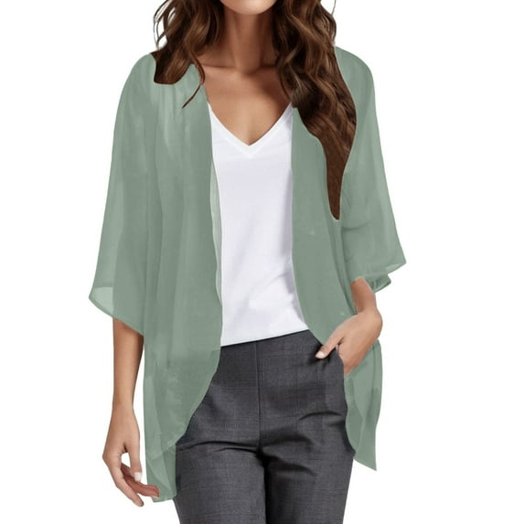 Lightweight Cardigans for Women Chiffon Kimono 3/4 Sleeve Cover Up Tops Open Front Solid Sun Protection Loose Blouses Summer Casual Long Cardigans for Women Mint Green XXXXL