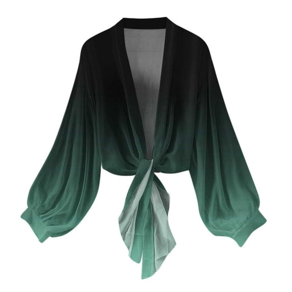 Lightweight Cardigans for Women Tie Front Lantern Long Sleeve Thin Beach Boho Style Gradient Open Front Top Summer Casual Loose Shrugs for Women Dark Green XL