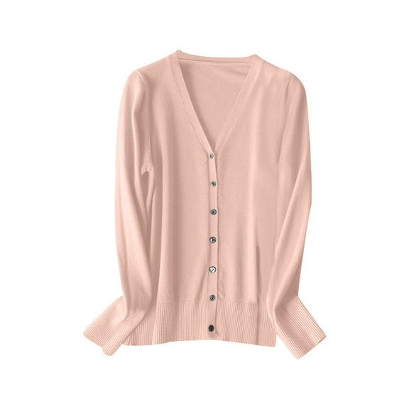 Lightweight Cardigans for Women Women's V Neck Knitted Cardigan Sweater Long Sleeve Spring Autumn Fashion Lightweight Layering Top Cardigan for Women Pink XL