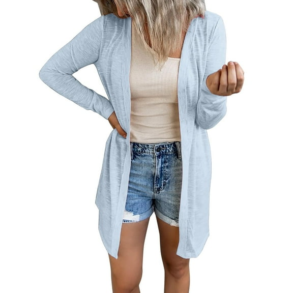 Lightweight Cardigans for Women, Yigetop Women's Knitted Lightweight Cardigans Solid Casual Long Sleeve Button Down Loose Fit V Neck Open Front Cardigans Cardigans for Women Trendy Blue XL