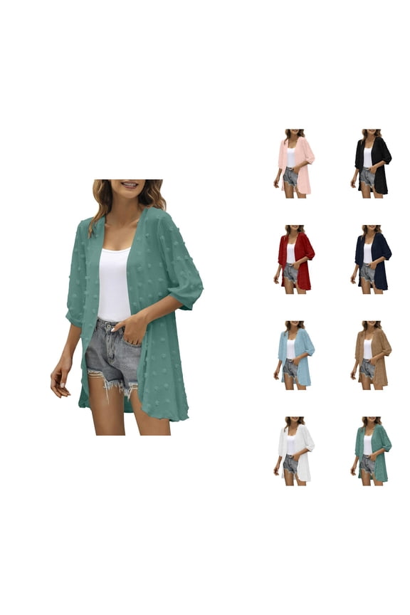 Lightweight Cardigans for Women 2025 3/4 Sleeve Open Front Casual Plain Long Cardigan Outerwear Cover Up