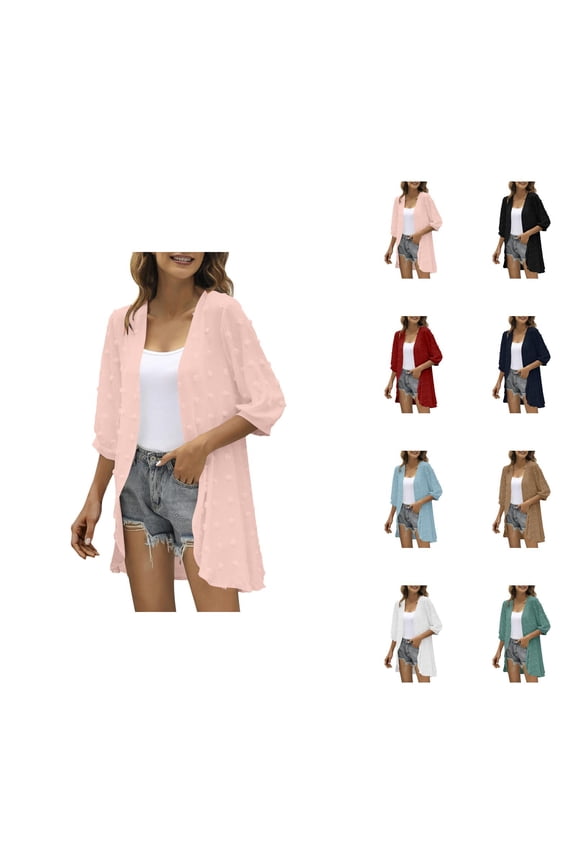Lightweight Cardigans for Women 2025 3/4 Sleeve Open Front Casual Plain Long Cardigan Outerwear Cover Up