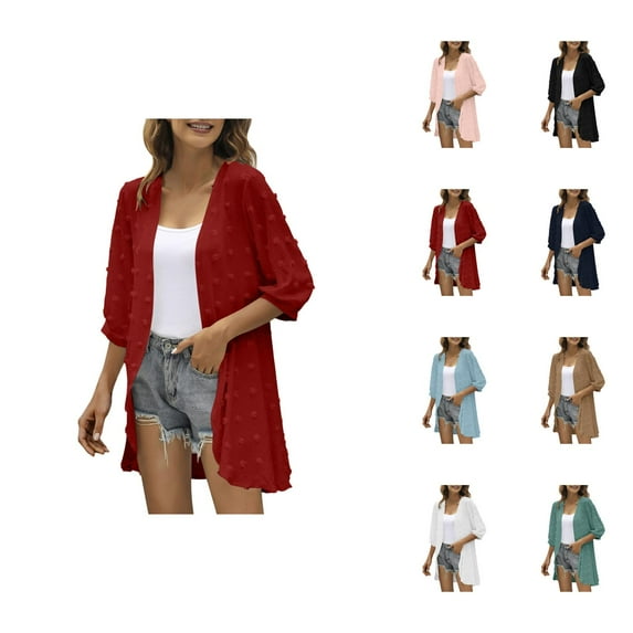 Lightweight Cardigans for Women 2025 3/4 Sleeve Open Front Casual Plain Long Cardigan Outerwear Cover Up