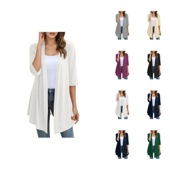 Lightweight Cardigans for Women 2025 Fall 3/4 Sleeve Open Front Oversized Knit Long Cardigan Outerwear