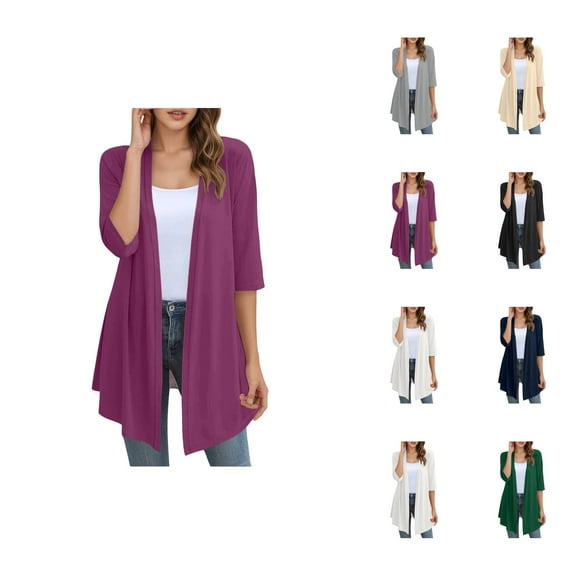 Lightweight Cardigans for Women 2025 Fall 3/4 Sleeve Open Front Oversized Knit Long Cardigan Outerwear