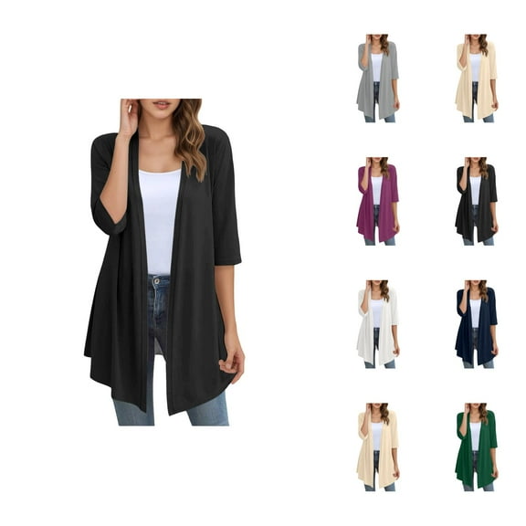 Lightweight Cardigans for Women 2025 Fall 3/4 Sleeve Open Front Oversized Knit Long Cardigan Outerwear