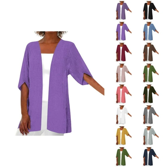 Lightweight Cardigans for Women 2025 Summer Fall Short Sleeve Open Front Plain Cardigan Outerwear Cover Up