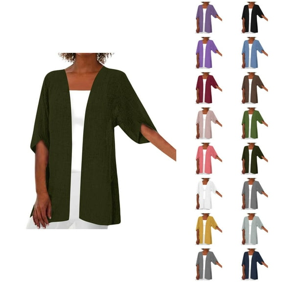 Lightweight Cardigans for Women 2025 Summer Fall Short Sleeve Open Front Plain Cardigan Outerwear Cover Up