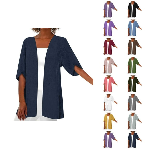 Lightweight Cardigans for Women 2025 Summer Fall Short Sleeve Open Front Plain Cardigan Outerwear Cover Up