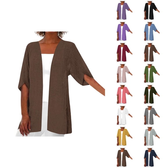 Lightweight Cardigans for Women 2025 Summer Fall Short Sleeve Open Front Plain Cardigan Outerwear Cover Up