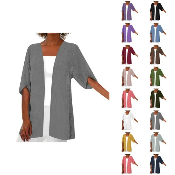 Lightweight Cardigans for Women 2025 Summer Fall Short Sleeve Open Front Plain Cardigan Outerwear Cover Up