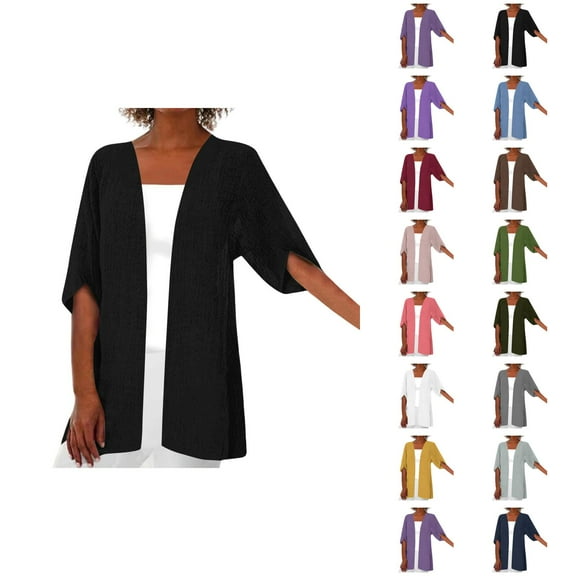 Lightweight Cardigans for Women 2025 Summer Fall Short Sleeve Open Front Plain Cardigan Outerwear Cover Up