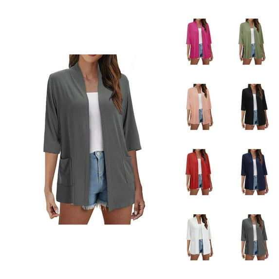 Lightweight Cardigans for Women 2025 Summer Short Sleeve Open Front Knit Cardigan with Pockets Thin Cover Up