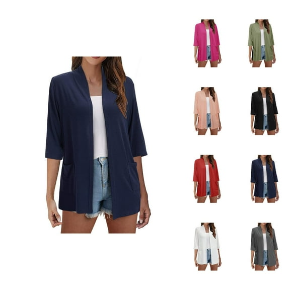 Lightweight Cardigans for Women 2025 Summer Short Sleeve Open Front Knit Cardigan with Pockets Thin Cover Up