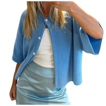 Lightweight Cardigans for Women Casual Minimalist Button Down Half Neck Solid Color Short Sleeve Knit Sweater Loose Womens Sweaters