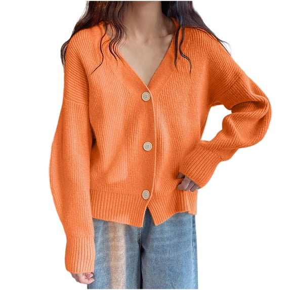 Lightweight Cardigans for Women Long Sleeve Fall Knit Sweaters Soft Button Down Womens Slouchy Cardigan Sweater Orange, Free Size