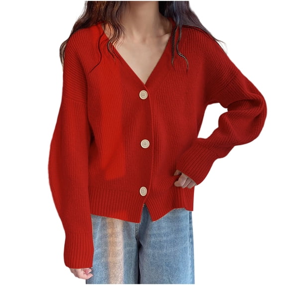 Lightweight Cardigans for Women Long Sleeve Fall Knit Sweaters Soft Button Down Womens Slouchy Cardigan Sweater Red, Free Size