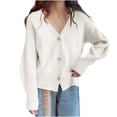 thumbnail image 1 of Lightweight Cardigans for Women Long Sleeve Fall Knit Sweaters Soft Button Down Womens Slouchy Cardigan Sweater White, Free Size, 1 of 6