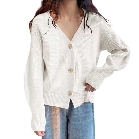 Lightweight Cardigans for Women Long Sleeve Fall Knit Sweaters Soft Button Down Womens Slouchy Cardigan Sweater White, Free Size