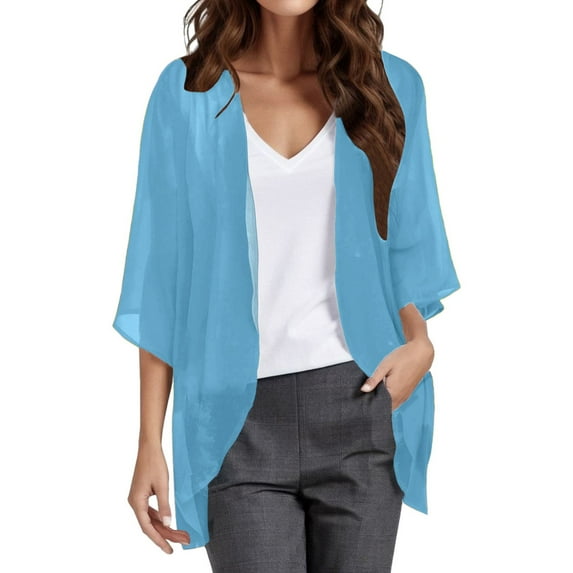 Lightweight Cardigans for Women Open Front 3/4 Sleeve Mid Length Solid Color Summer Cardigans for Women Lightweight