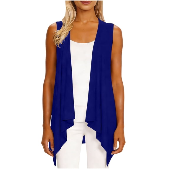 Lightweight Cardigans for Women Open Front Summer Casual Draped Jacket Vest Plus Size Sleeveless Blouses (5XL, Blue)