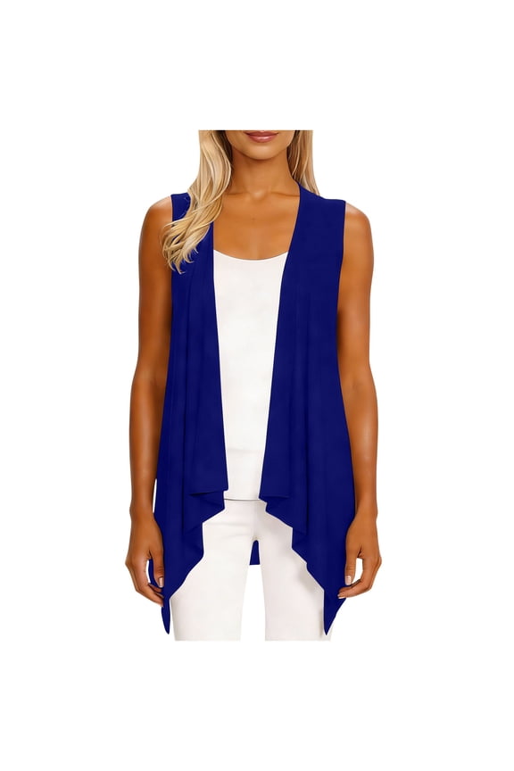 Lightweight Cardigans for Women Open Front Summer Casual Draped Jacket Vest Plus Size Sleeveless Blouses (XL, Blue)