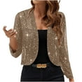 thumbnail image 1 of Lightweight Cardigans for Women Sequin Bolero Shrug Jacket Long Sleeve Open Front Sparkly Cropped Coats Party Mesh Cardigan Fall Outerwear Khaki S, 1 of 7