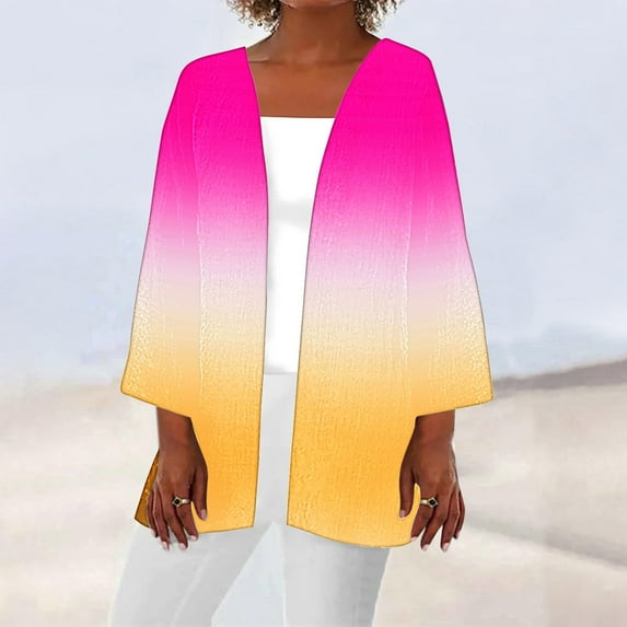 Lightweight Cardigans for Women Trendy Gradient Color Open Front Casual Summer Fall Long Sleeve Outwear Sun-protection (M, Hot Pink)