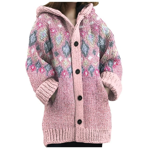 Lightweight Cardigans for Women Women's Cozy Knitted Hooded Cardigan with Pockets Casual Style Sweater Jacket Women Cardigan Pink S