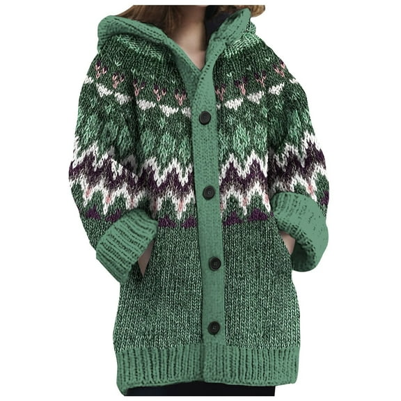 Lightweight Cardigans for Women Women's Cozy Knitted Hooded Cardigan with Pockets Casual Style Sweater Jacket Women's Cardigans Green L