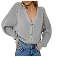 thumbnail image 1 of Lightweight Cardigans for Women Women's Long Sleeve Knit Sweater Open Front Cardigan Button Loose Outerwear Light Cardigans for Women Grey S, 1 of 5