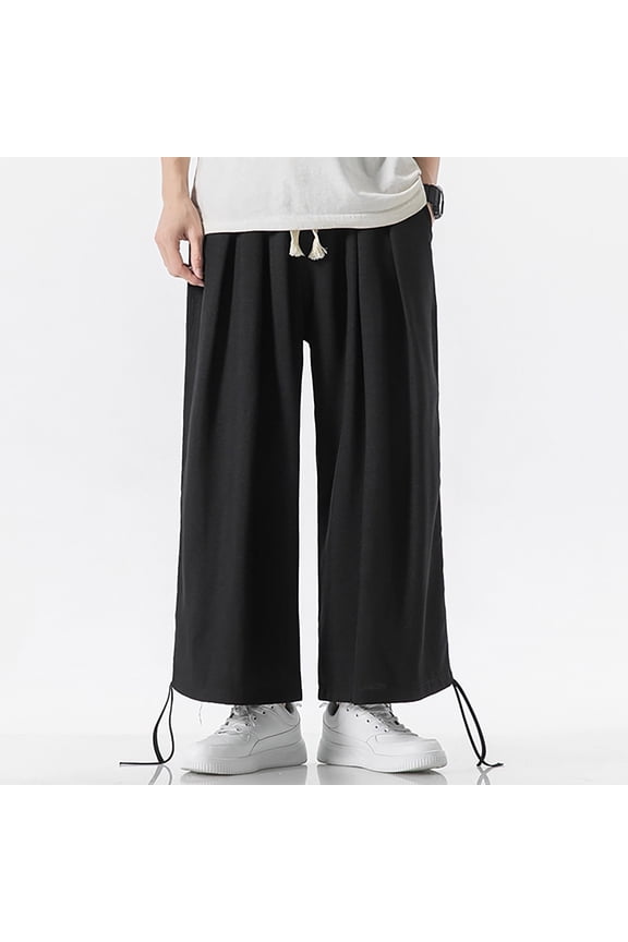 Lightweight Cargo Pants For Men Mens Casual Linen Pants Loose Fit Elastic Drawstring Waist Straight-Legs Baggy Trousers with Pockets Lightweight Summer Beach Long Pants Lounge Yoga Pants