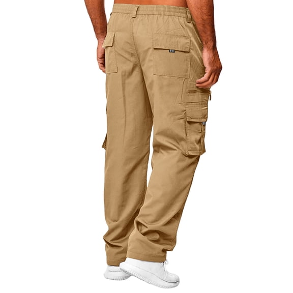 Lightweight Cargo Pants Men Multi Pockets Relaxed Fit Casual Outdoor Hiking Work Trousers Jogger Sweatpants 2026 Khaki L