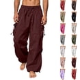 thumbnail image 1 of Lightweight Cargo Pants Zaewscy Men's Multi-functional Cargo Pants Men's Loose Casual Style Functional Style Drawstring Straight Leg Leggings Long Pants Couple Pants Wine S, 1 of 8